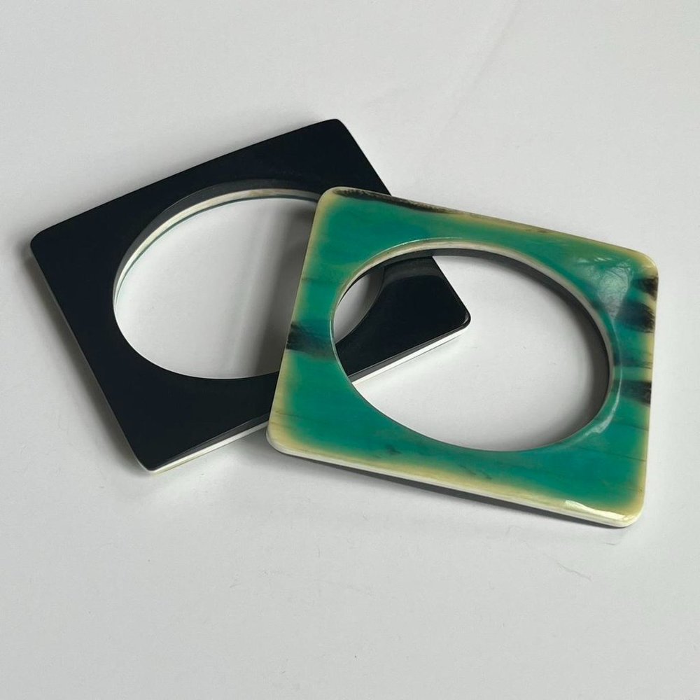 VTG Mod Geometric Rectangle Bangle Bracelets in Teal and Black
